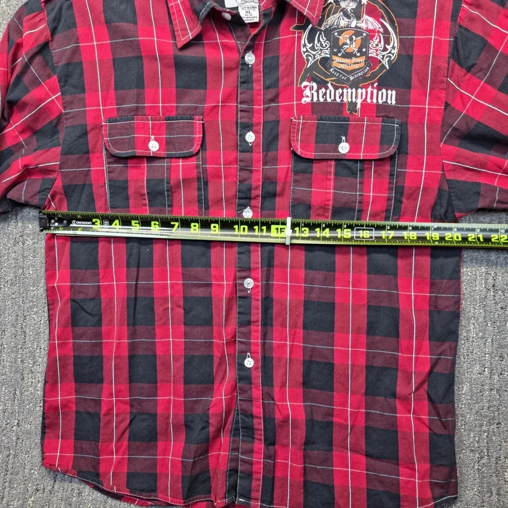 Respect & Honour Boys XL 18-20 Redemption Plaid Shirt Red Black Y2K Graphic Cool